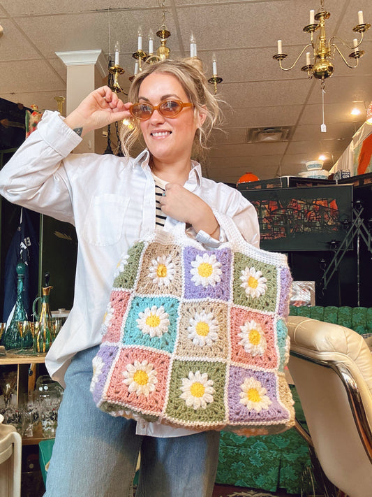 Large handmade crochet flower bag