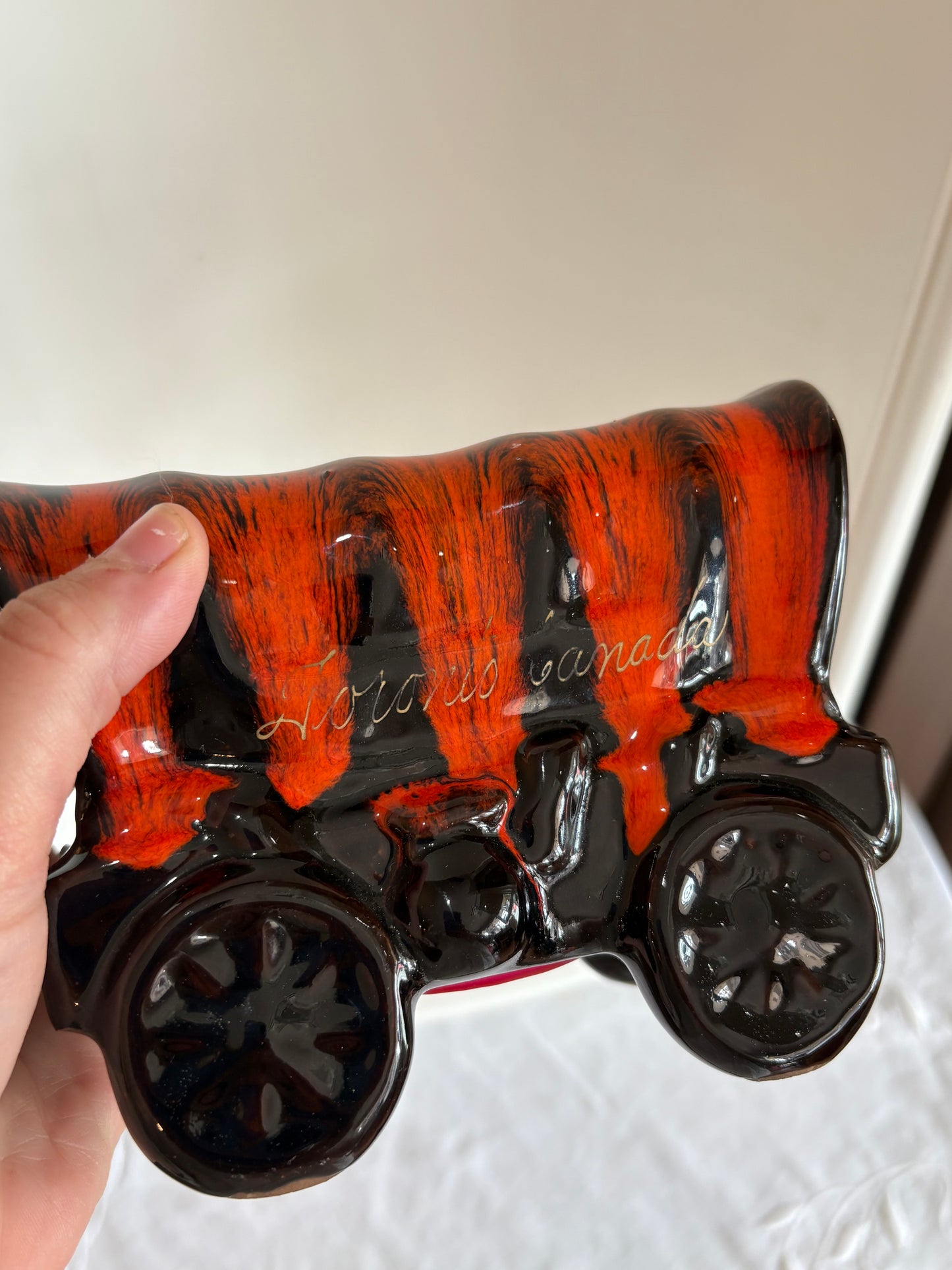Mid Century Pottery Souvenir Truck Wagon Coin Bank - Canuck Pottery
