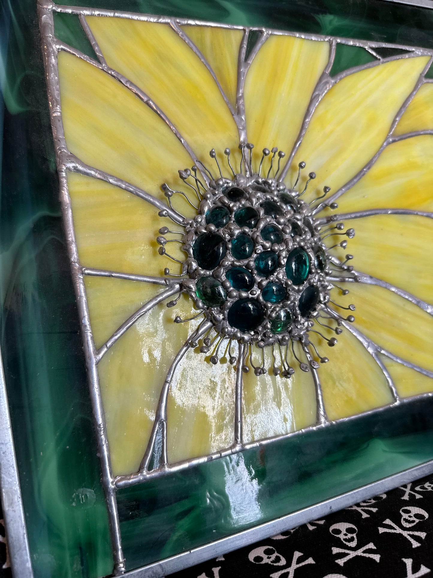 Handmade & signed 3D sunflower stained glass art