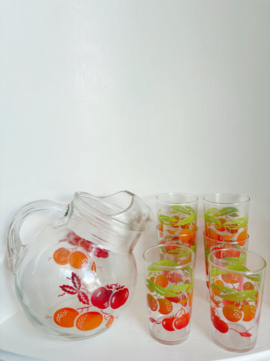 Tipped juice jug & 6 glass set - Tomatoes & Oranges