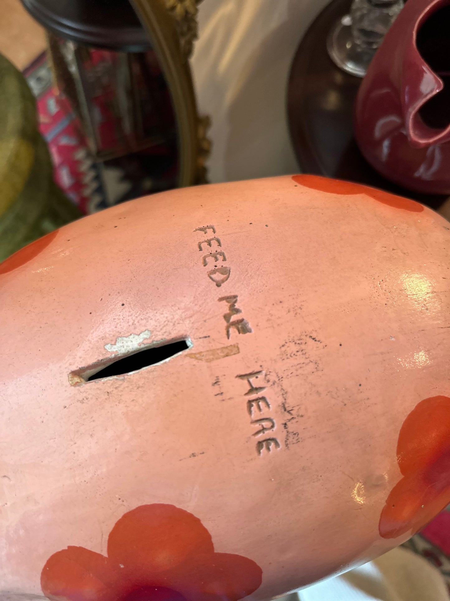 Large ceramic piggy bank with floral design
