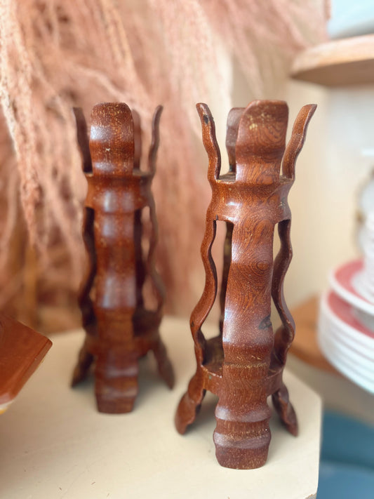 Pair of Hand carved candle holders