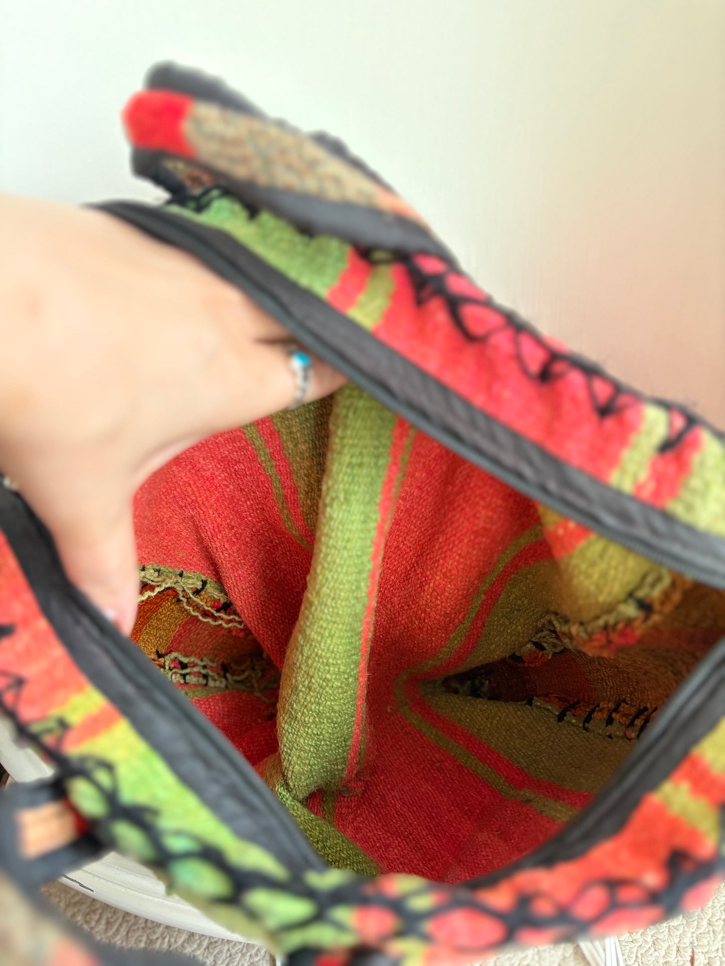 Hand Woven & sewn wool bag, made in Peru