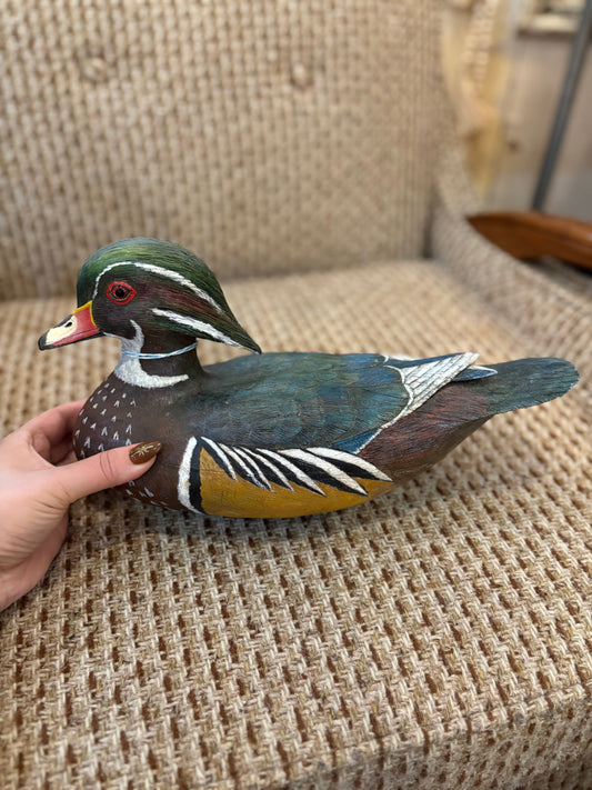 1997 Hand Carved & Painted wood duck - signed WKW