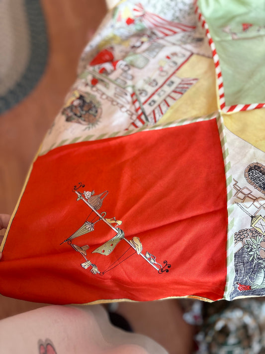 Silky Scarf #1- orange, green, yellow with ladies