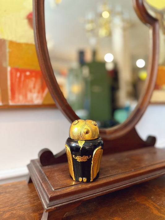 1950s Burmese Gold Leaf wooden owl jar