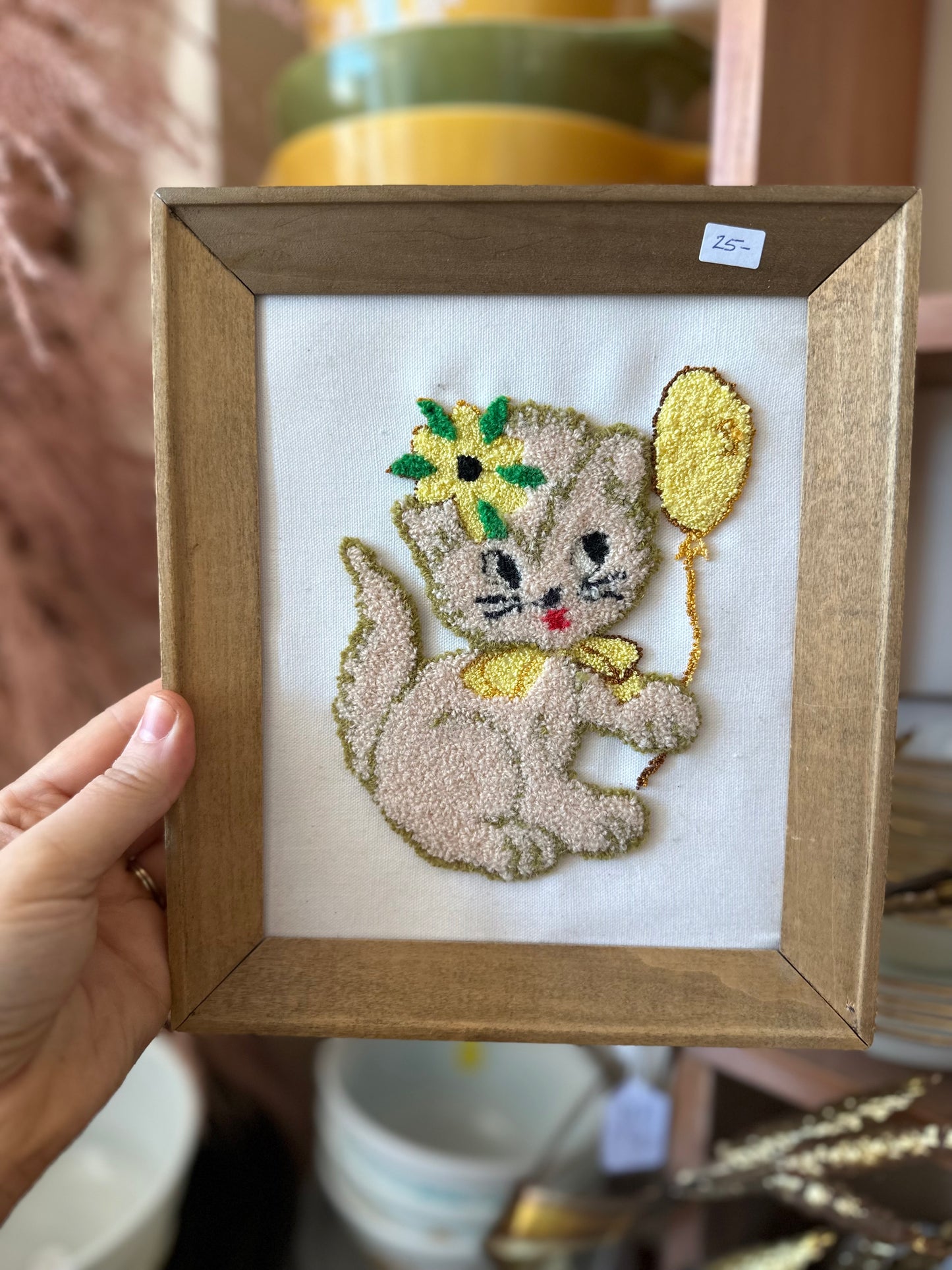 Kitten with Balloon Framed Needlepoint