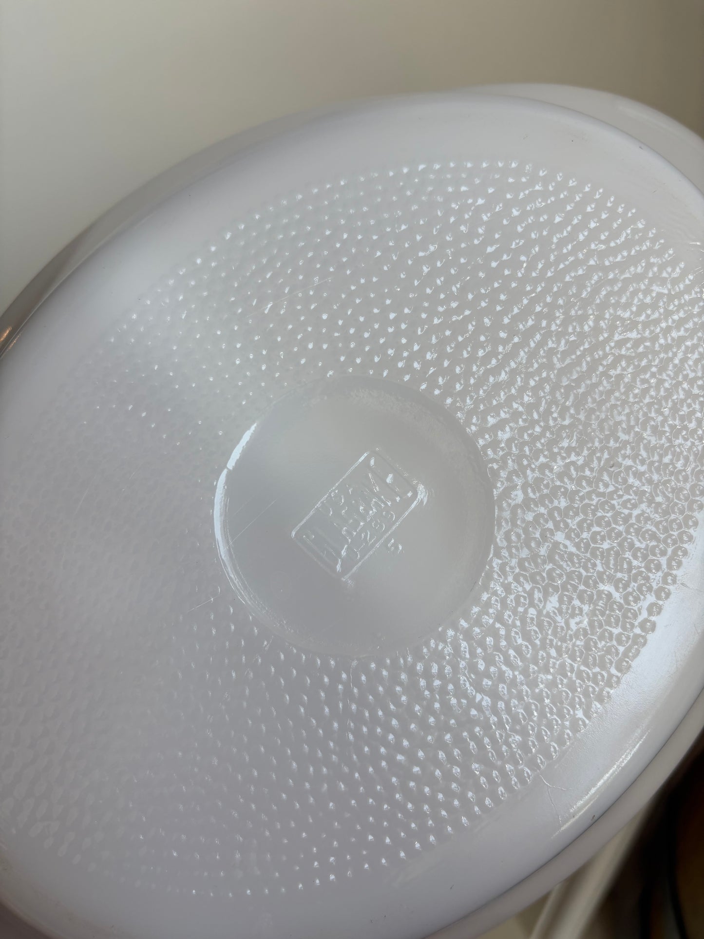 Glasbake Divided Casserole Dish / blue and white ribbon pattern
