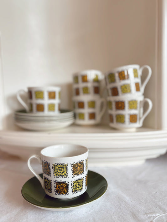 Myott’s Fine White Ironstone Mid Century cups & saucer set (6 pairs)