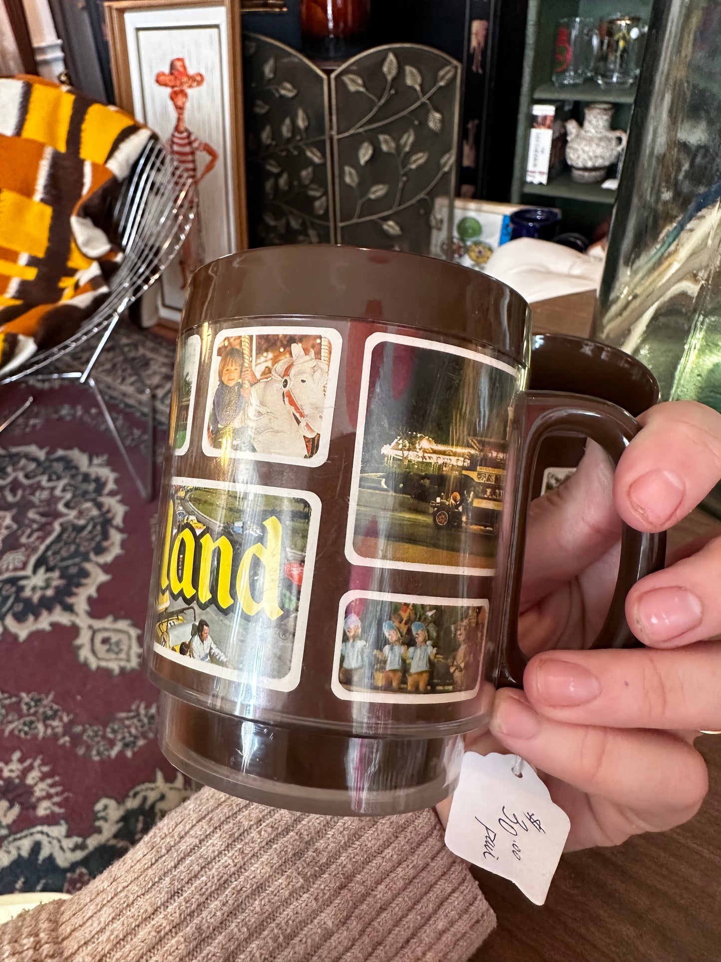 Set of 2 1970s Disneyland Plastic Mugs with images from the park