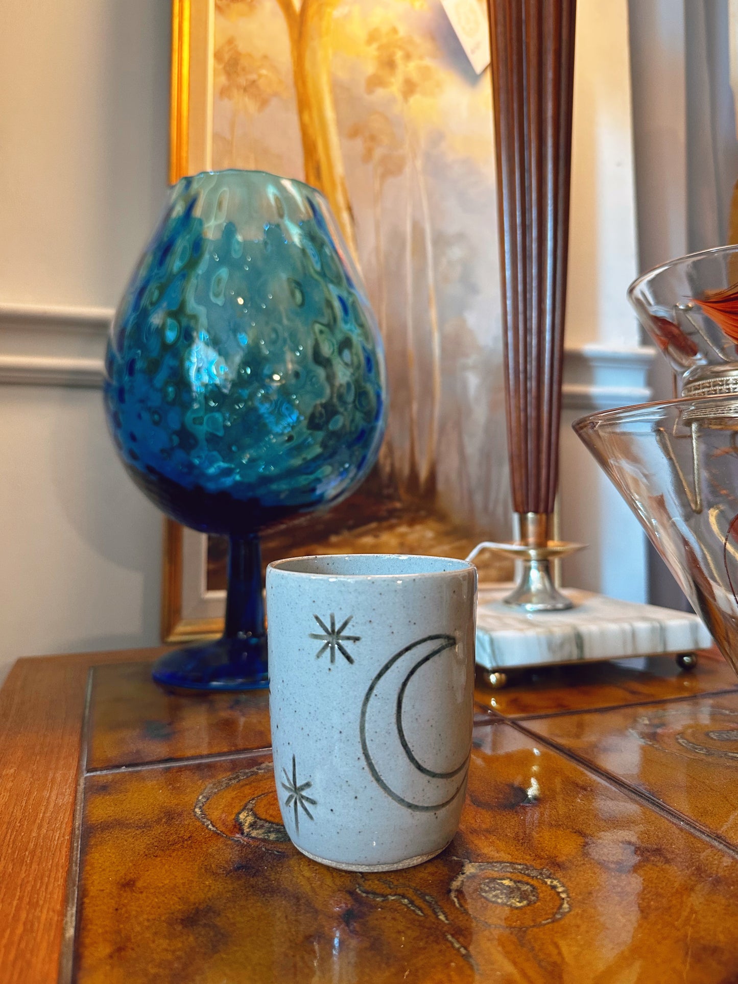 Artisan Pottery Cup with moon & stars