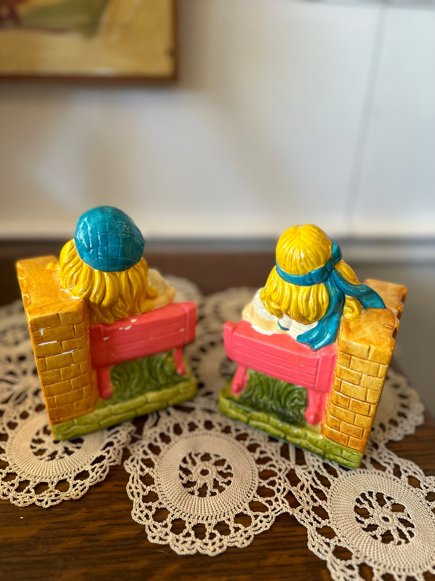 Made in Japan 60s/70s Hippie Girl painted bookends