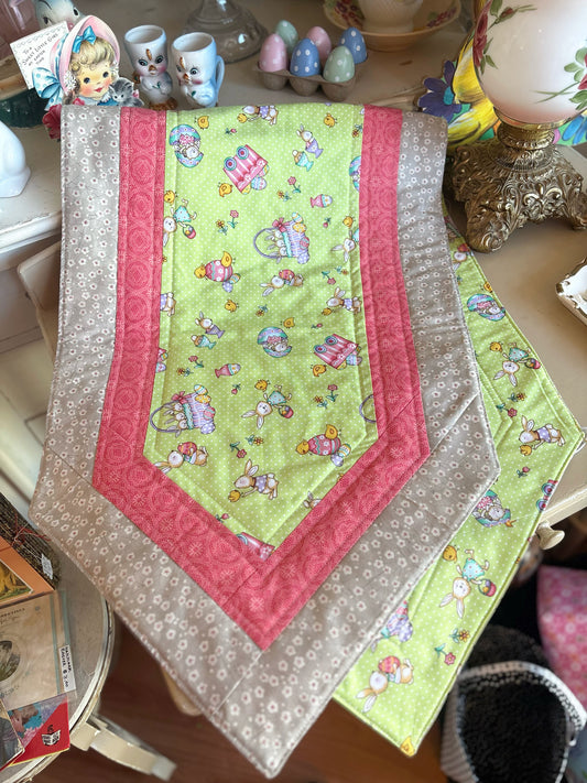 Green & Pink Double Sided Easter Black Runner - Handmade by Nana