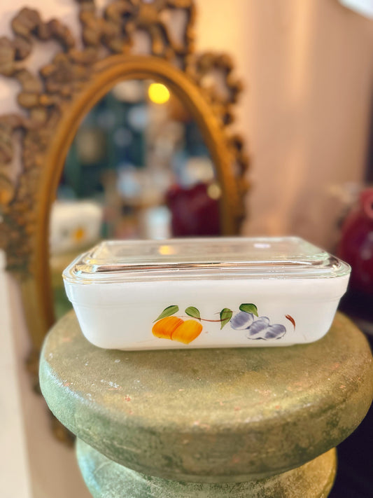 1960s Anchor Hocking/ Fire King hand painted fruit rectangular casserole dish