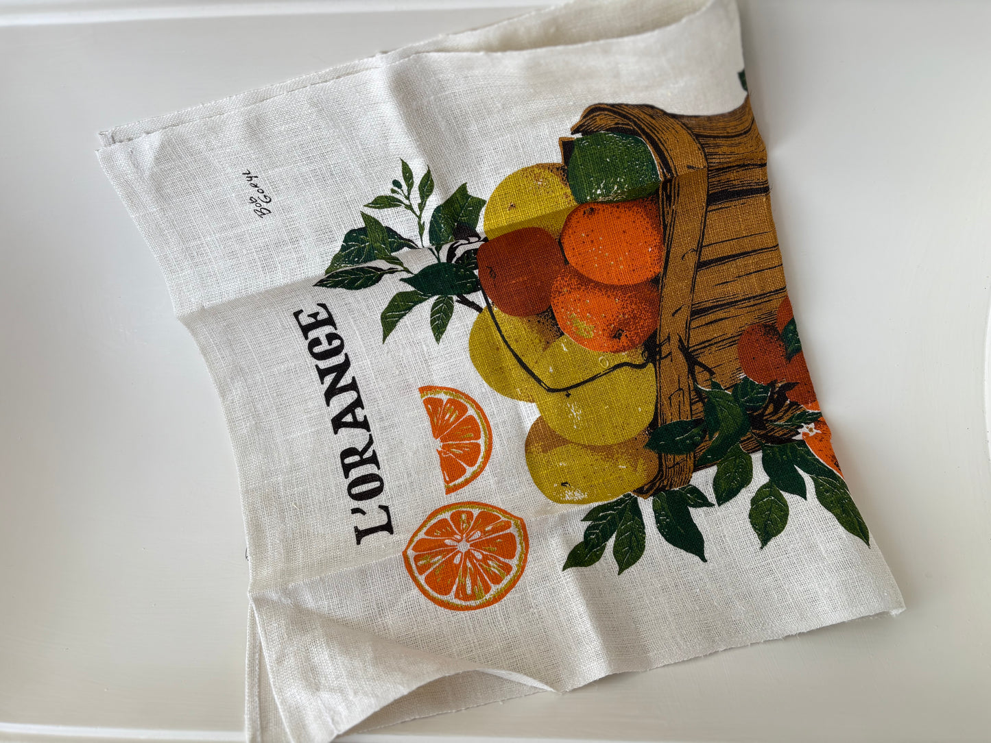 L’Orange Kitchen Towel - KayDee Rhode Island Pure Linen, Screen-printed