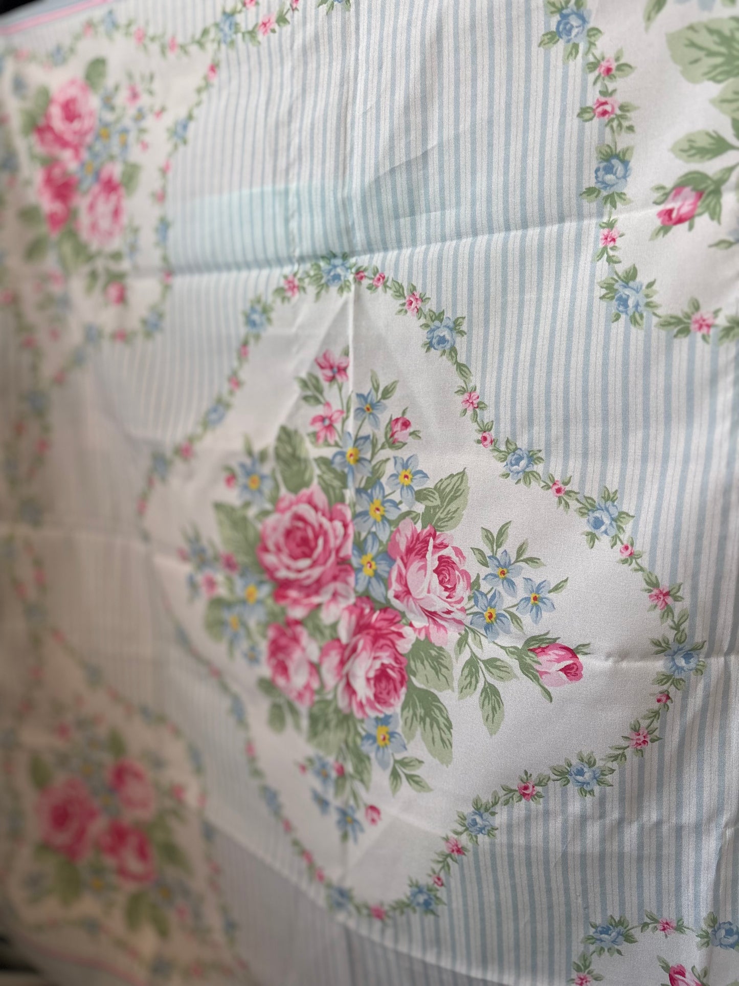 Scarf - Blue Stripes & Pink Roses