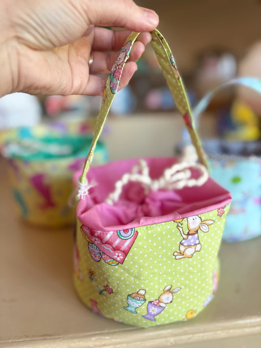 Green & Pink Bunny Easter Basket Handmade by Nana