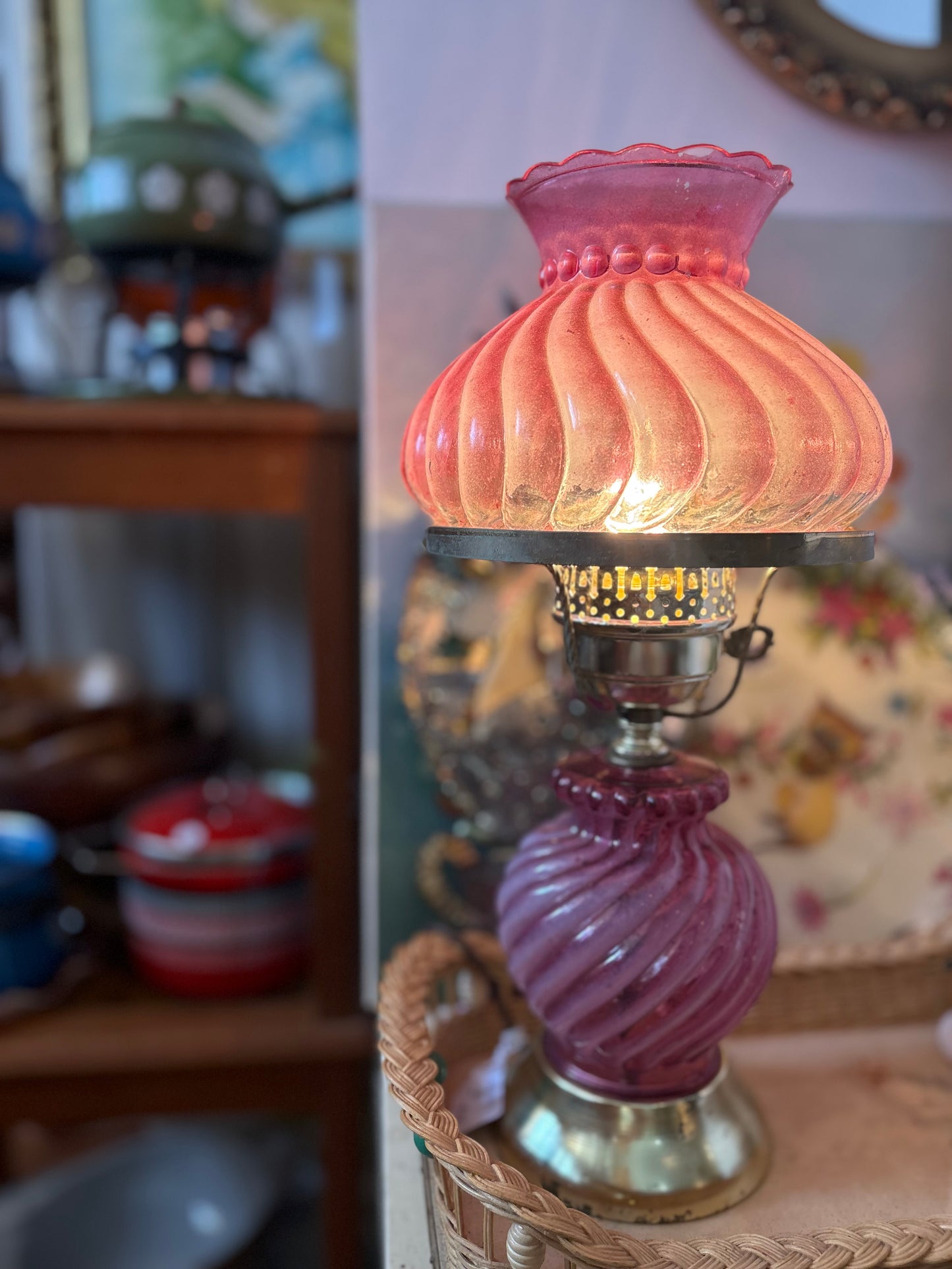 Cranberry Style Glass Lamp