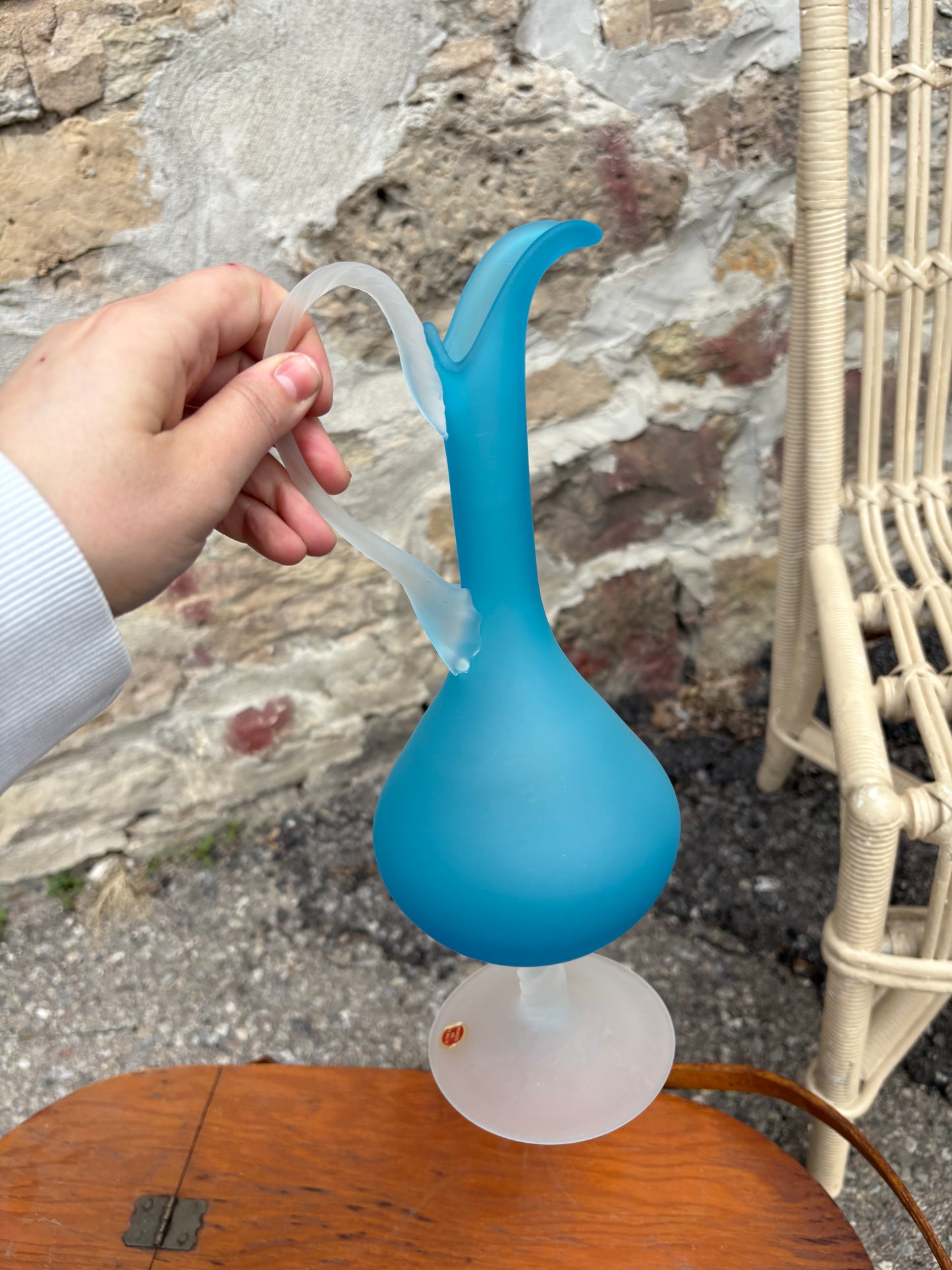 Blue Frosted Italian Shot Glass & Pitcher Set