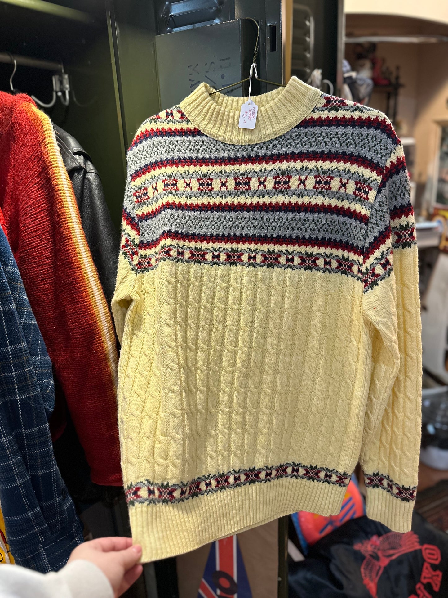 Winter Sweater - blue, read and cream colour (medium)