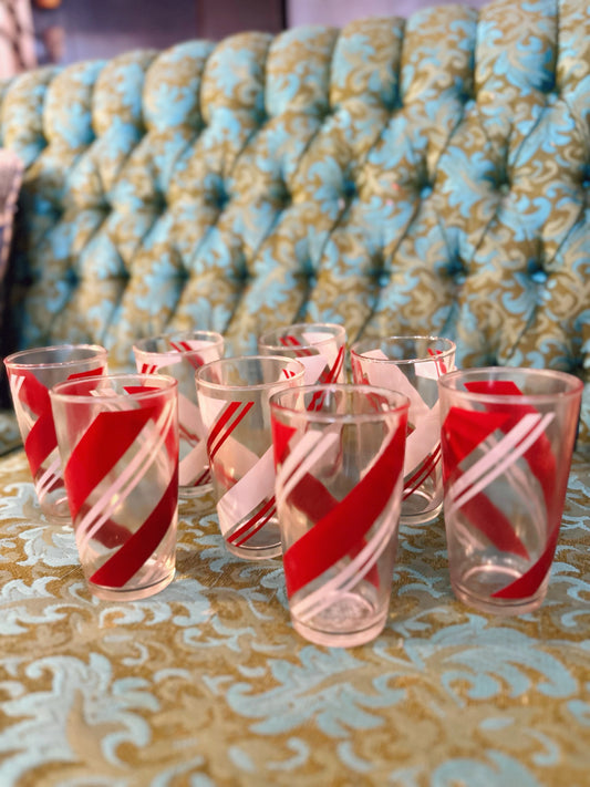 Set of 8 white and red striped cups