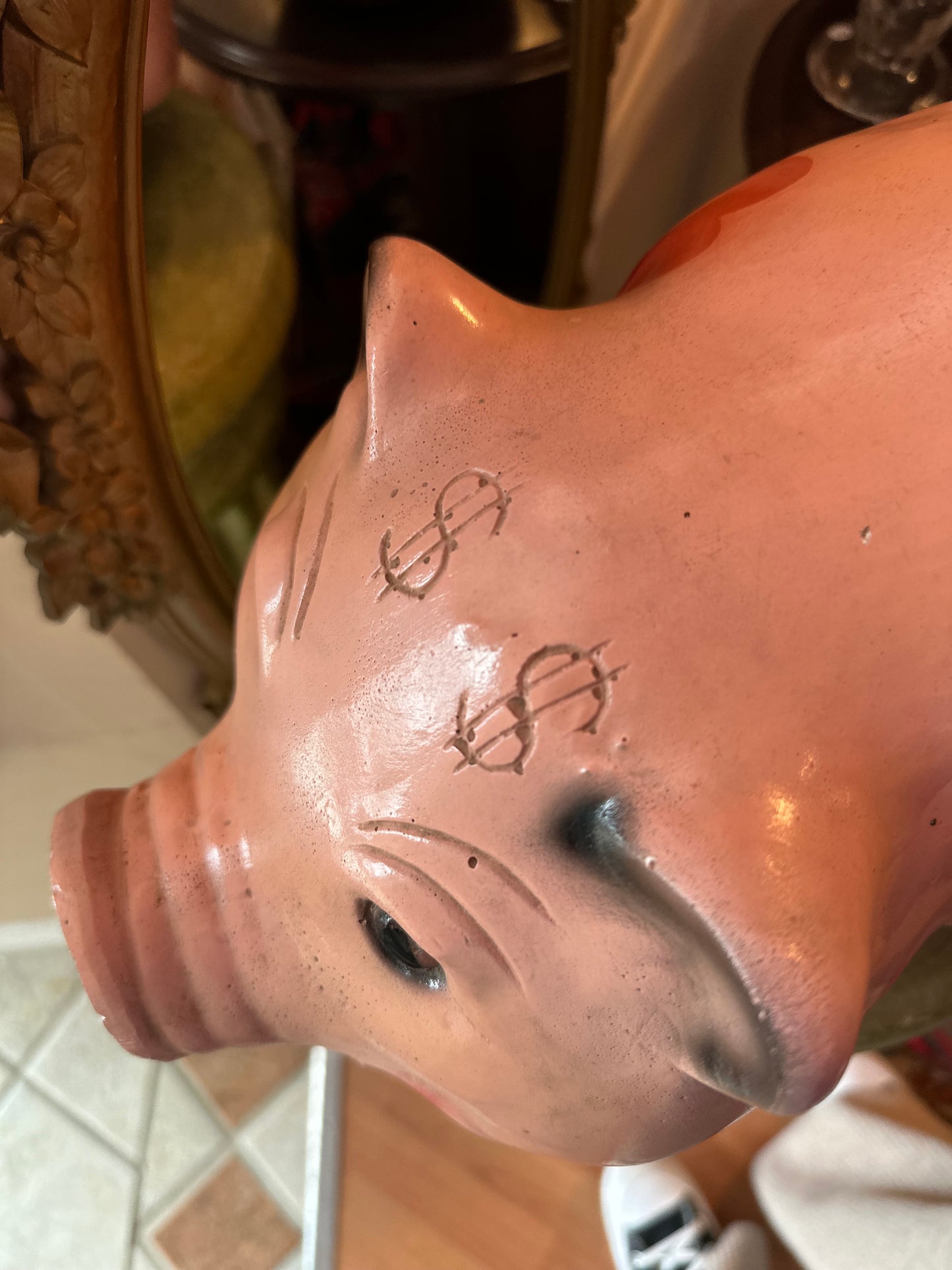 Large ceramic piggy bank with floral design