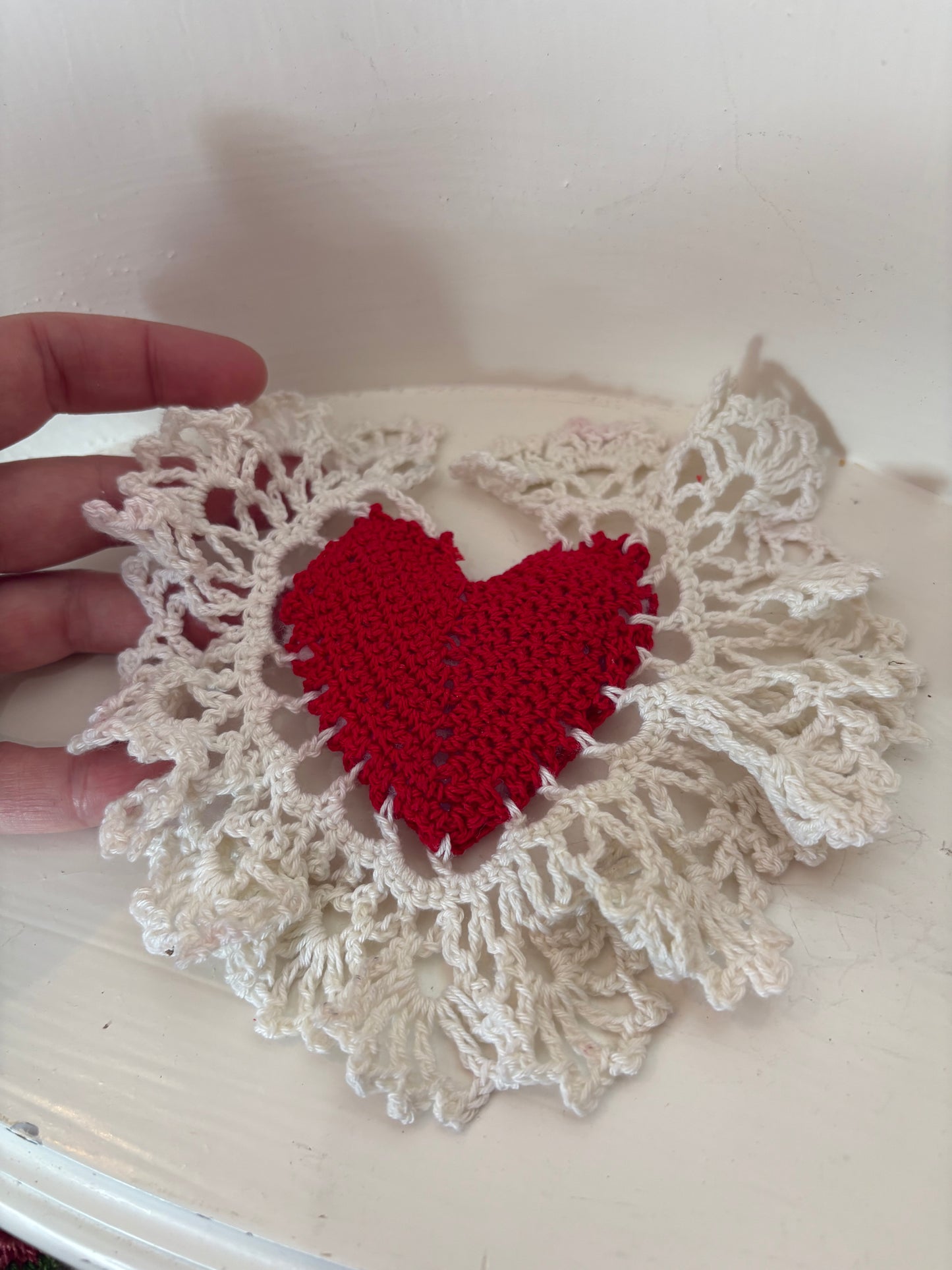 Small handmade heart doily