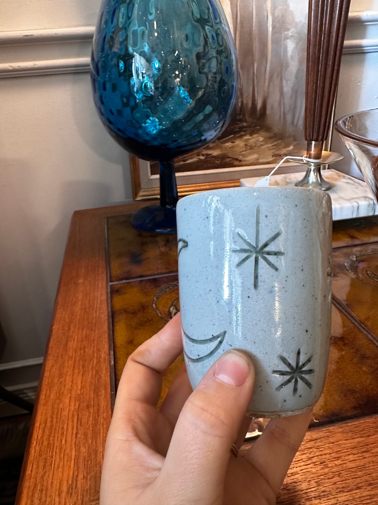 Artisan Pottery Cup with moon & stars