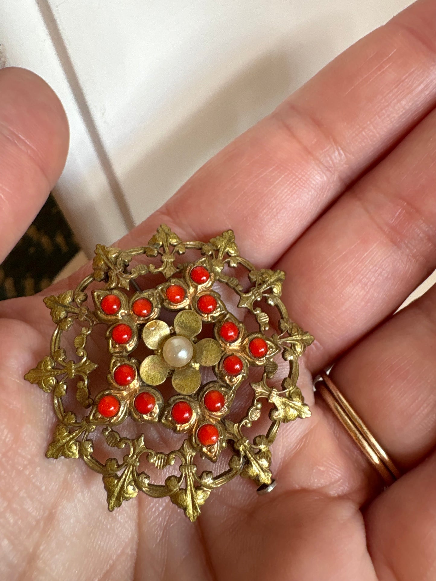 Brooch #24 - gold & orange medallion