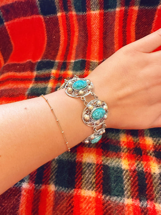 Vintage silver filigree turquoise scarab bracelet