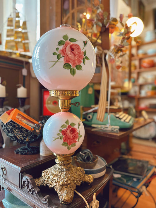 Double Globe Hand-painted lamp brass base