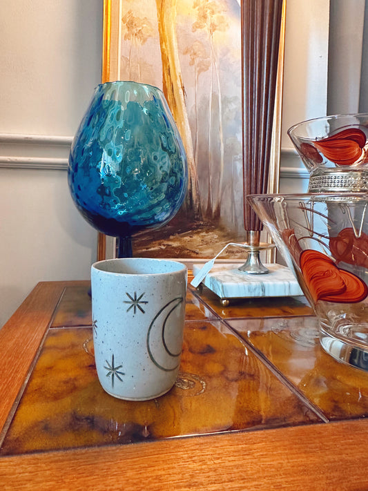 Artisan Pottery Cup with moon & stars