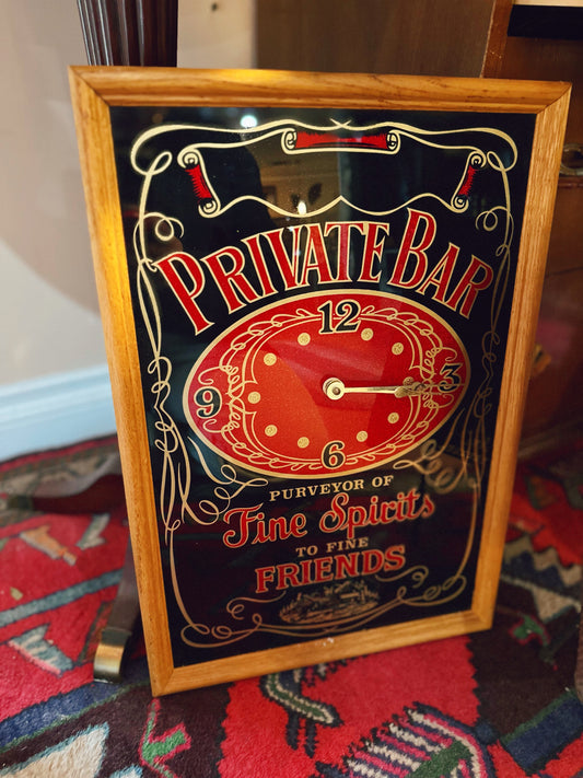Private Bar sign and working clock