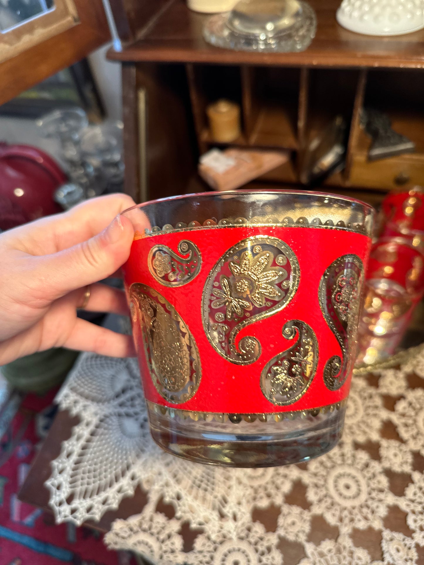 Mid Century Culver Glass Paisley Set - ice bucket & 4 glasses