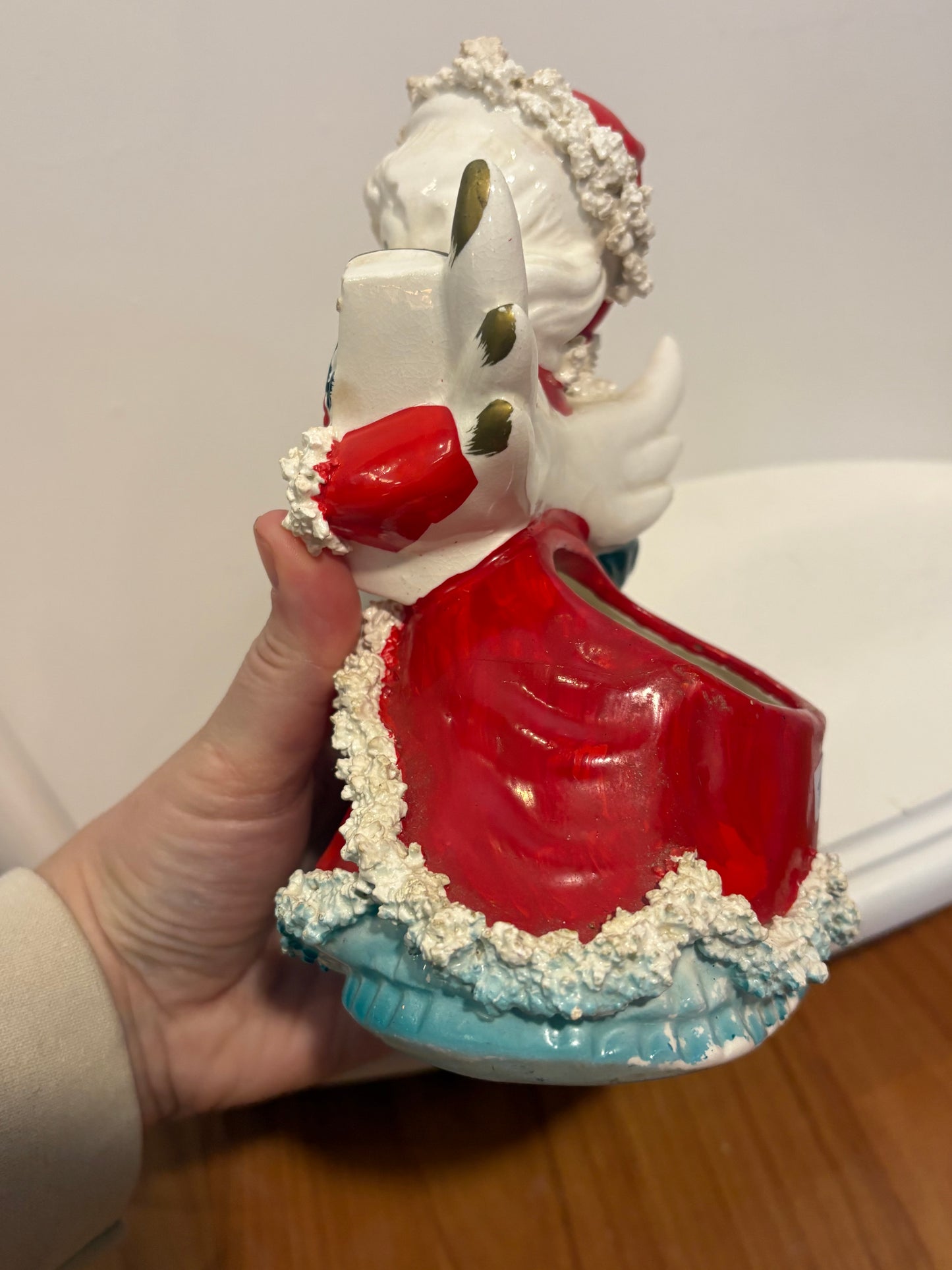 Napco Christmas Shopping Girl Planter- candy cane and gifts