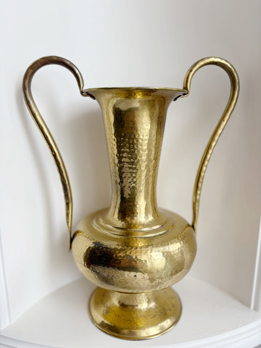 Large double handled brass vase