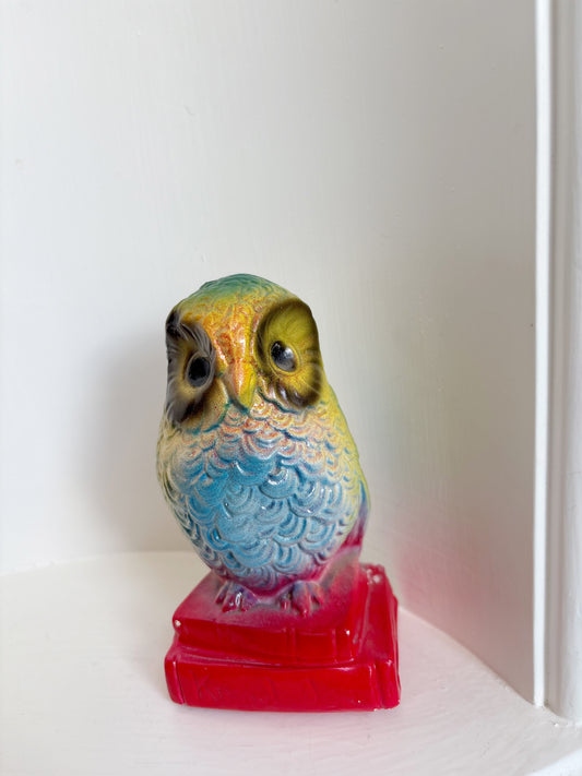 60s/70s Chalkware Fair Prize Owl Bookend “Knowledge”