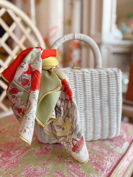 Silky Scarf #1- orange, green, yellow with ladies