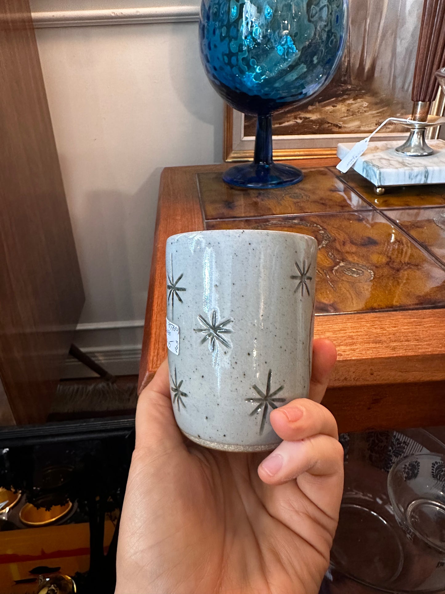 Artisan Pottery Cup with moon & stars
