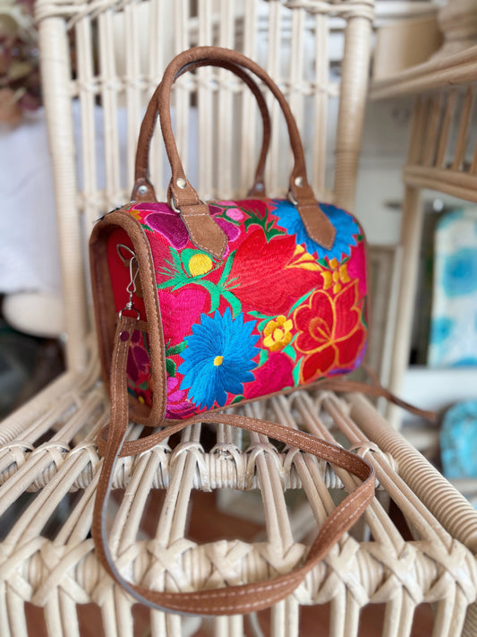 Embroidered Floral Handbag with long strap