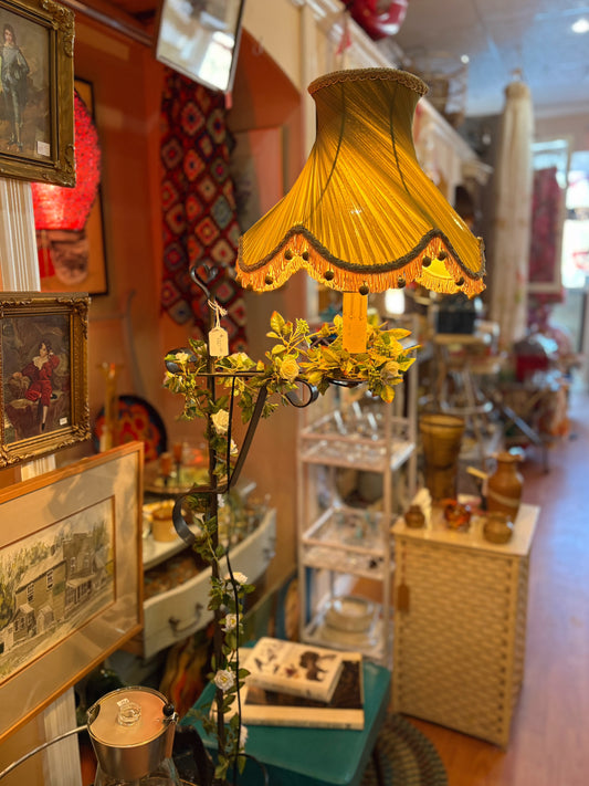 Metal floor lamp with green shade