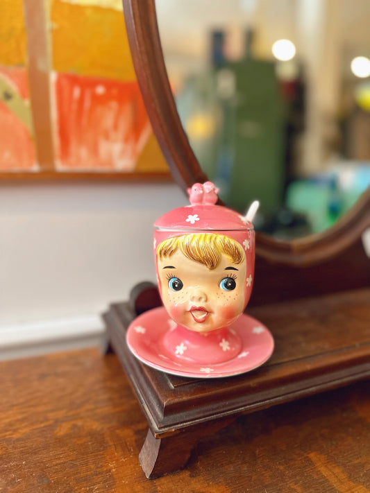 Napco Pink Miss Cutie Pie Jam Jar with matching spoon
