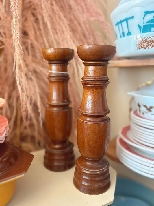 Pair of Large handmade wooden candle holders