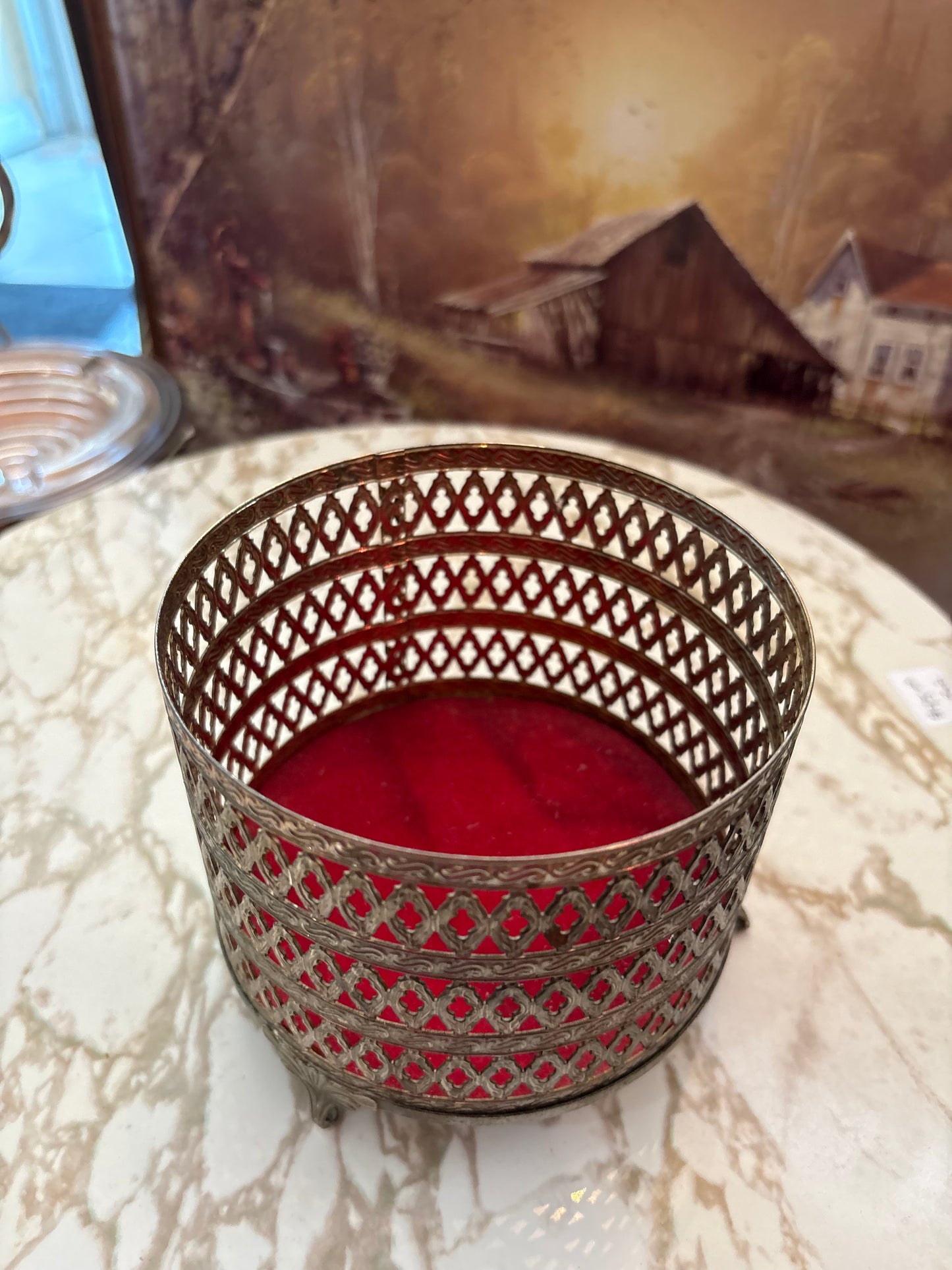 Hollywood Regency large Round trinket dish - missing some gems