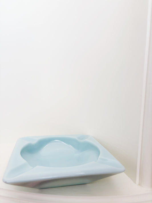 Vintage Delphite Turquoise Blue Milk Glass 5 7/8" Square Ashtray Fire King