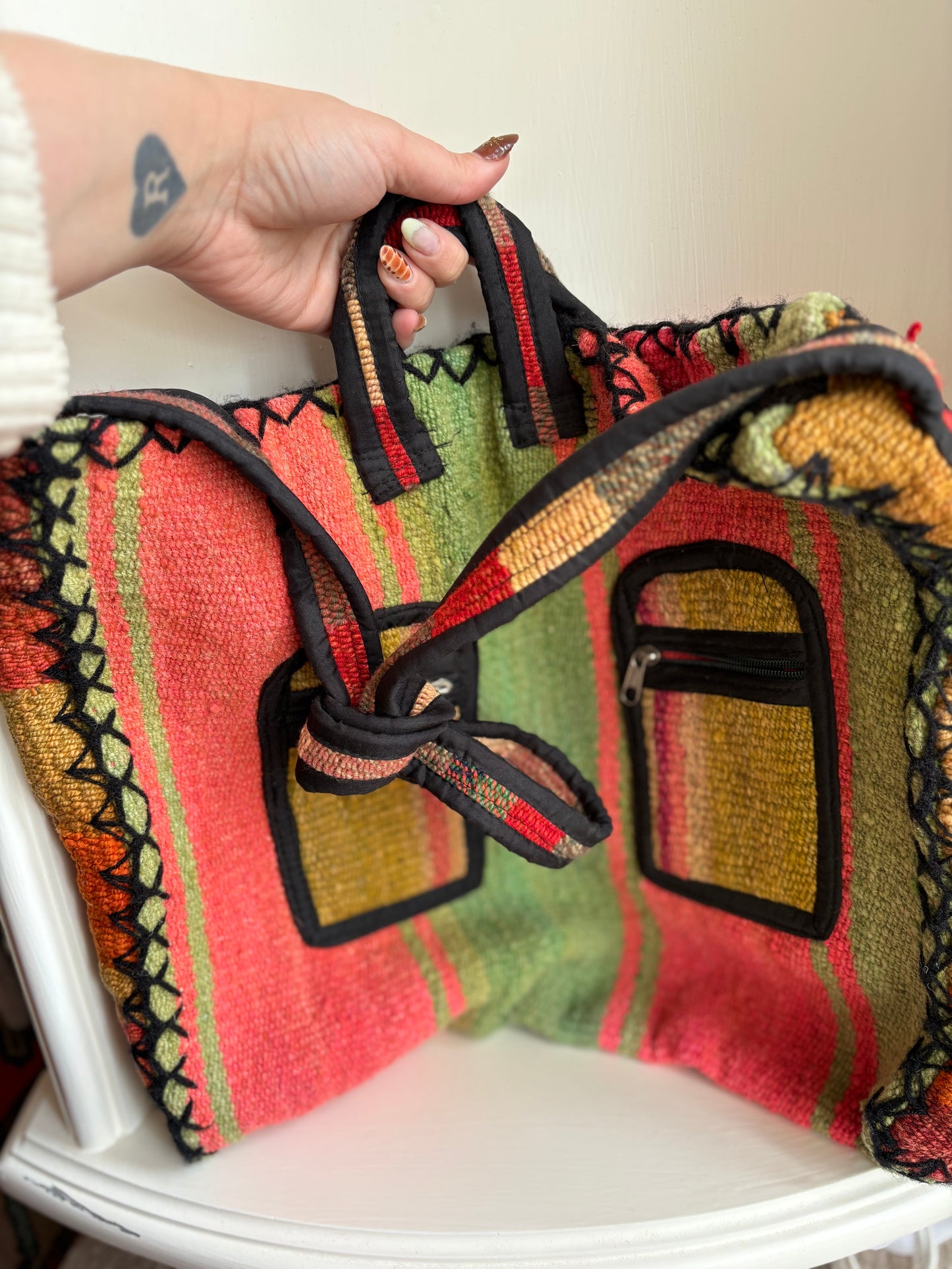 Hand Woven & sewn wool bag, made in Peru
