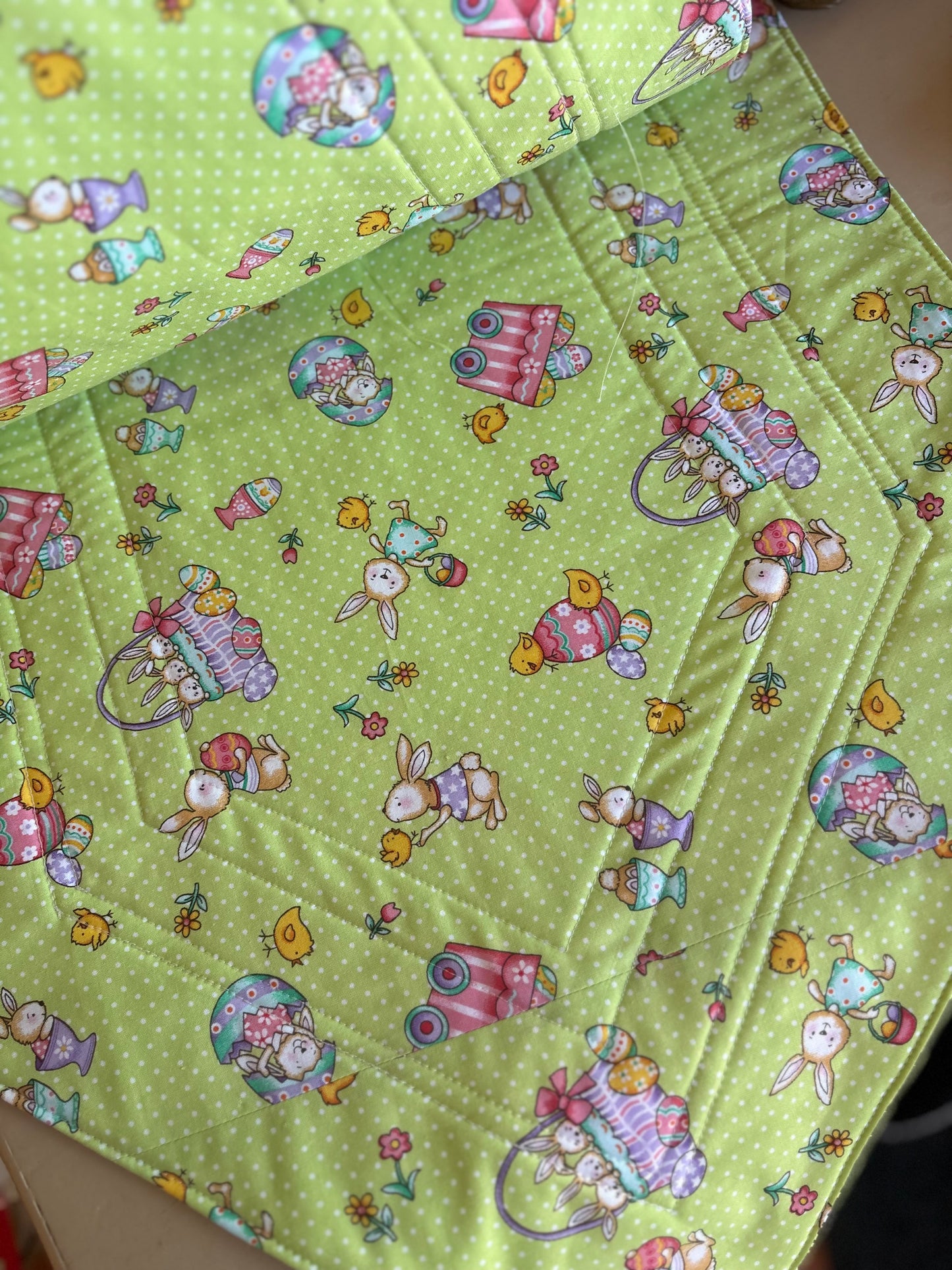 Green & Pink Double Sided Easter Black Runner - Handmade by Nana