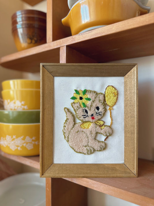 Kitten with Balloon Framed Needlepoint