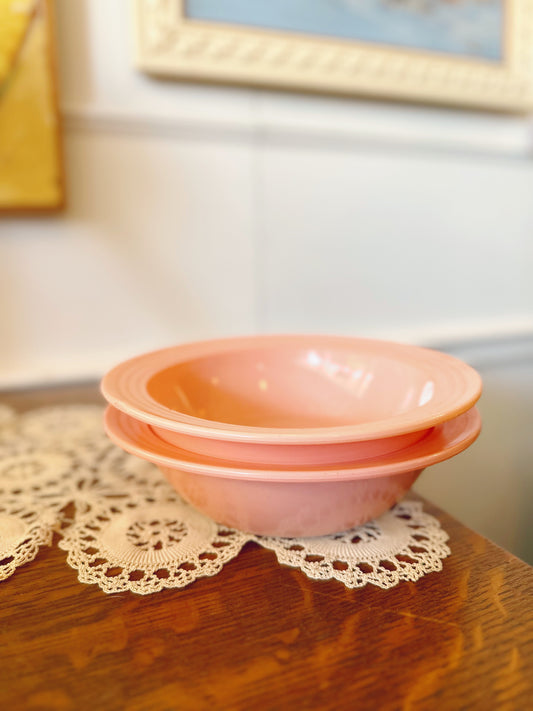 Hazel Atlas pink/ salmon coloured bowls