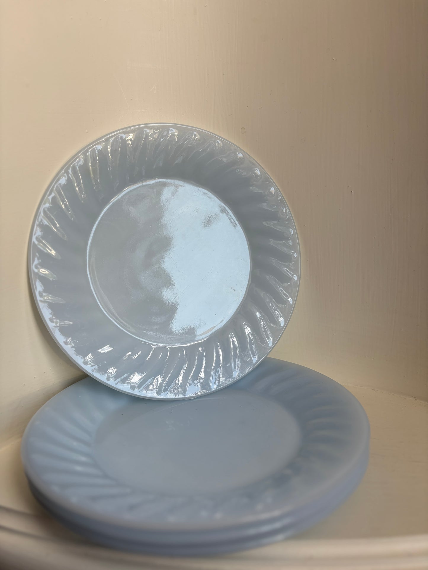 Fireking azurite blue swirl salad plates